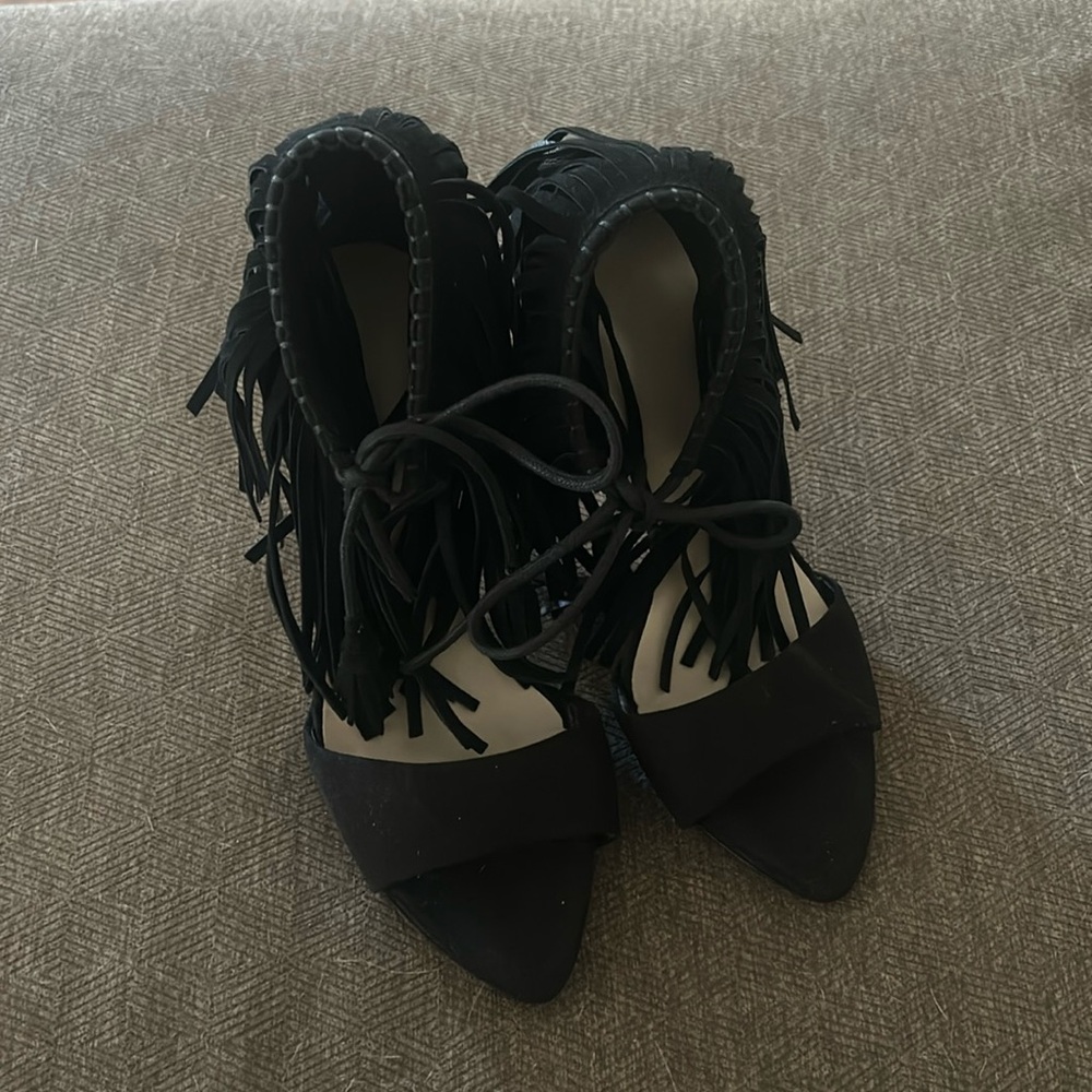 Zara Black Suede Fringe Heels